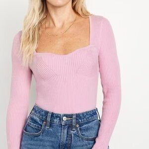 Pink Sweetheart Ribbed Long Sleeve Top